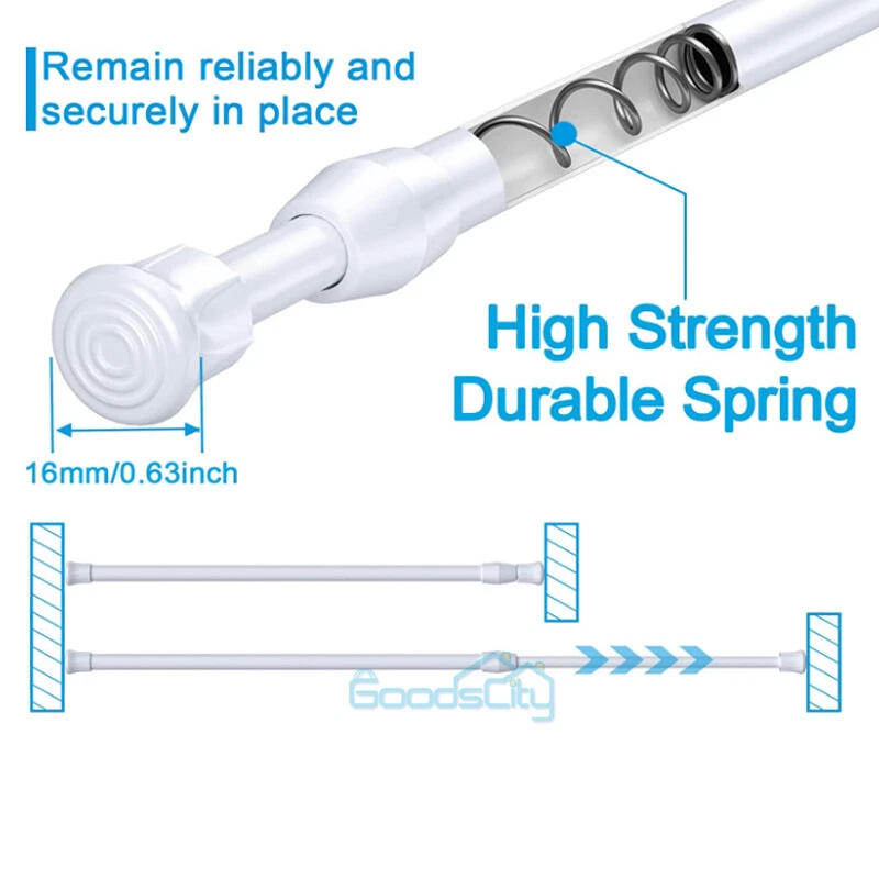 Barra de cortina de metal de 2 piezas de 15-44 pulgadas antideslizante resorte barra de cortina de tensión de alta resistencia Foto 3 de 4