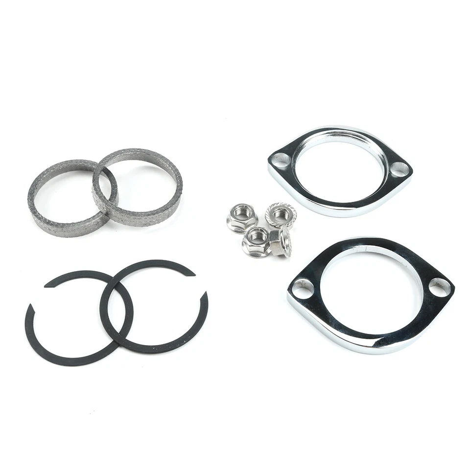 Exhaust Flange Install Kit Pair Flanges Gaskets Nuts Washers For Harley Big Twin - Image 3 of 4