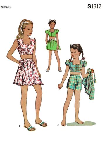 Kinder 3-Teiler PLAYSUIT Muster 1312 Crop TOP Rock SHORTS Mädchen Vintage 1944 - Bild 6 von 11