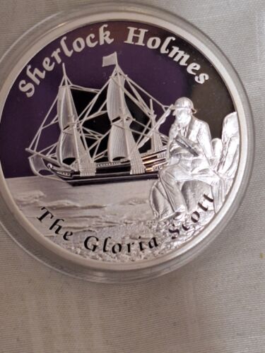 TUVALU 2014 Ships Never Sailed SHERLOCK HOLMES GLORIA SCOTT 1 oz proof silver - Picture 3 of 13