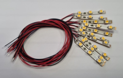 10x Mini-Platine LED Warm-Weiß 3 LED´s auf 3x30mm fertig verkabelt D12/2