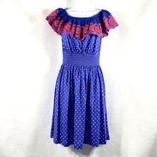 Lilly Pulitzer Kalama Dress Womens XS Blue Pink Off The Shoulder Embroidered New