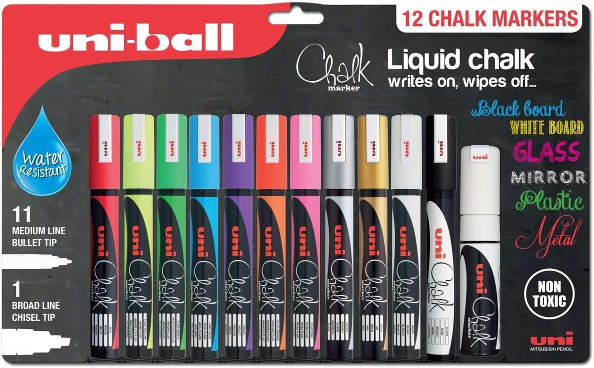 Uni-Ball Chalk Paint Pennarello Assortito Selezione Set Di 12