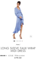 Mac Duggal 12506 Long Sleeve Faux Wrap Midi Dress Satin Periwinkle Size 10 NWT