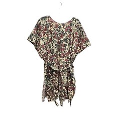 Poncho Top Apron Handmade Women XL 1X 2X Birds Floral Vintage Attached Tie Belt