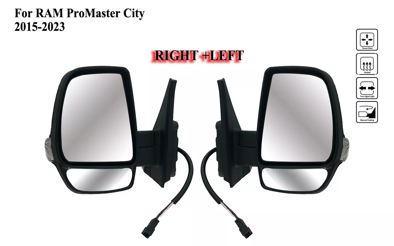 Pair Left+Right Side Door Mirror Power Heat Light For 10-24 RAM Promaster City