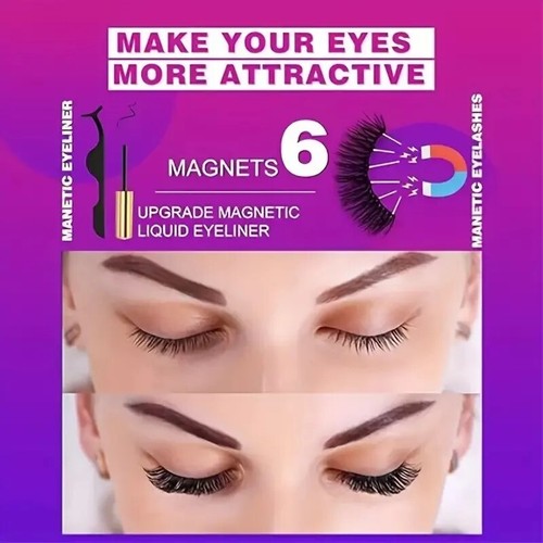 Magnetic Lashes & Eyeliner Kit – 10 Pairs, 3D/5D Volume, Waterproof & Long-Lasti - Picture 3 of 6