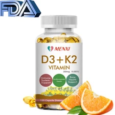 120 Vitamin D3 + K2 (MK-7) Capsules 250mcg For Immune & Bone Health 10,000IU MX