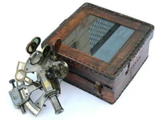 Antique LEATHER Kelvin n Hughes Sextant German Nautical CASE Box new decorative 