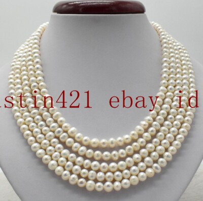 New 5 Row 7-8mm White Freshwater Cultured Pearl Necklace 18-22'' 