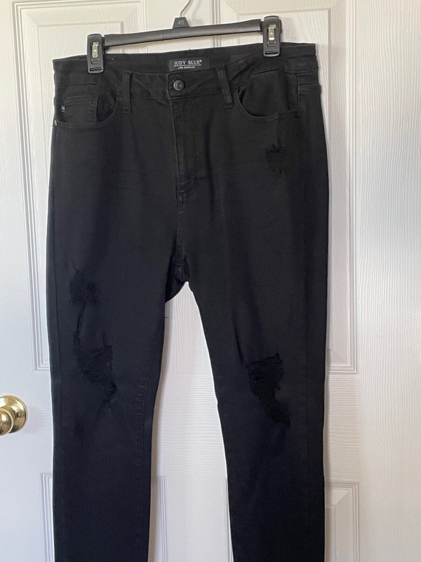 Judy Blue Black Distressed Jeans with raw hem           Size 15/32