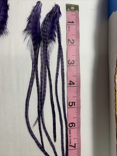7 Boho 6-9” Skinny Purple Striped Feather Hair Extensions W/ Beads Free Shipping - Picture 4 of 5