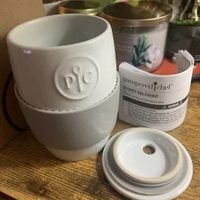 Pampered Chef Ceramic Microwave Egg Cooker w Silicone Sleeve #1529 & Mug Cakes-