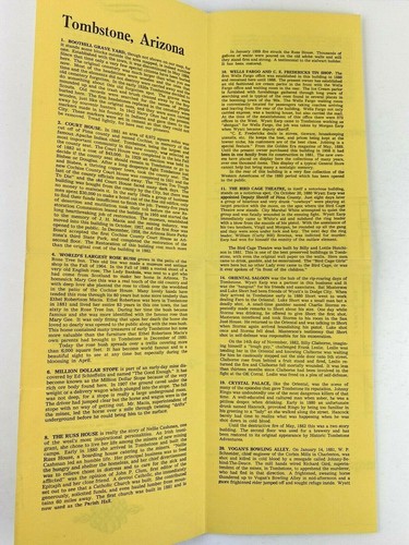 Tombstone Arizona Map and Guide 1969 5a edizione brochure pieghevole vintage - Foto 6 di 12