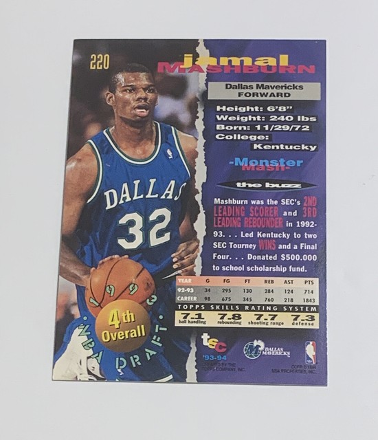 199394 Stadium Club 220 Jamal Mashburn Rookie Basketball Card 199394 Stadium Club 220 Jamal Mashburn Rookie Basketball Card
