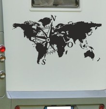 Aufkleber Wohnwagen Wohnmobil Camper Auto Weltkarte Globus Kompass Maps 295
