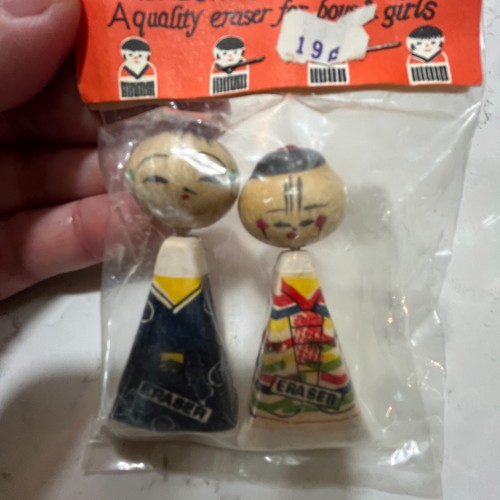 Vintage Kokeshi Puppe Radiergummi 70er Jahre Neu im Paket Kitsch 2 Stück von 2 Made in Japan - Bild 3 von 5