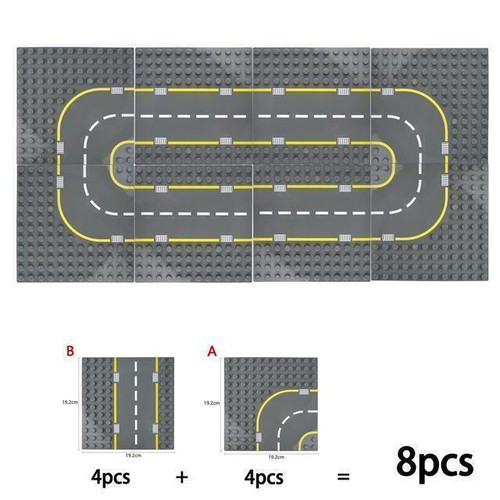 Road Plates Building City Street Sets Straight & Curved Dots Baseplates For Lego - Picture 16 of 18