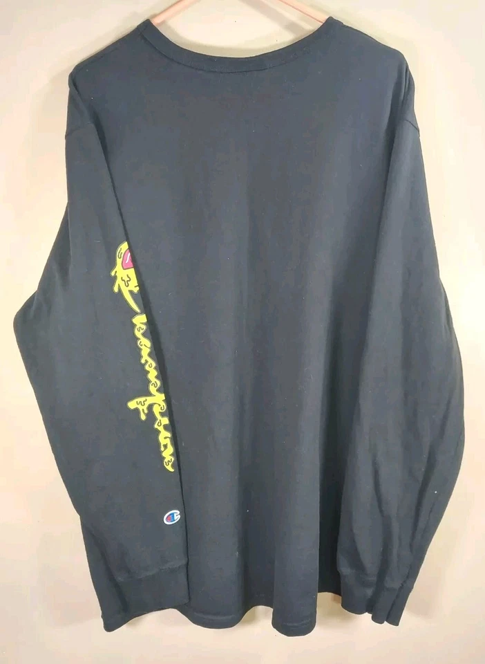 Vintage Champion Manga Larga RARO PAC MAN Logo Y Deletreo Y2K Retro XL Foto 2 de 4