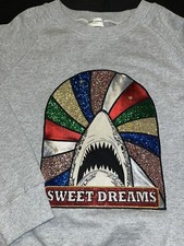 SAINT LAURENT PARIS SWEET DREAMS SHARK GREY LEATHER GLITTER SWEATER SWEATSHIRT