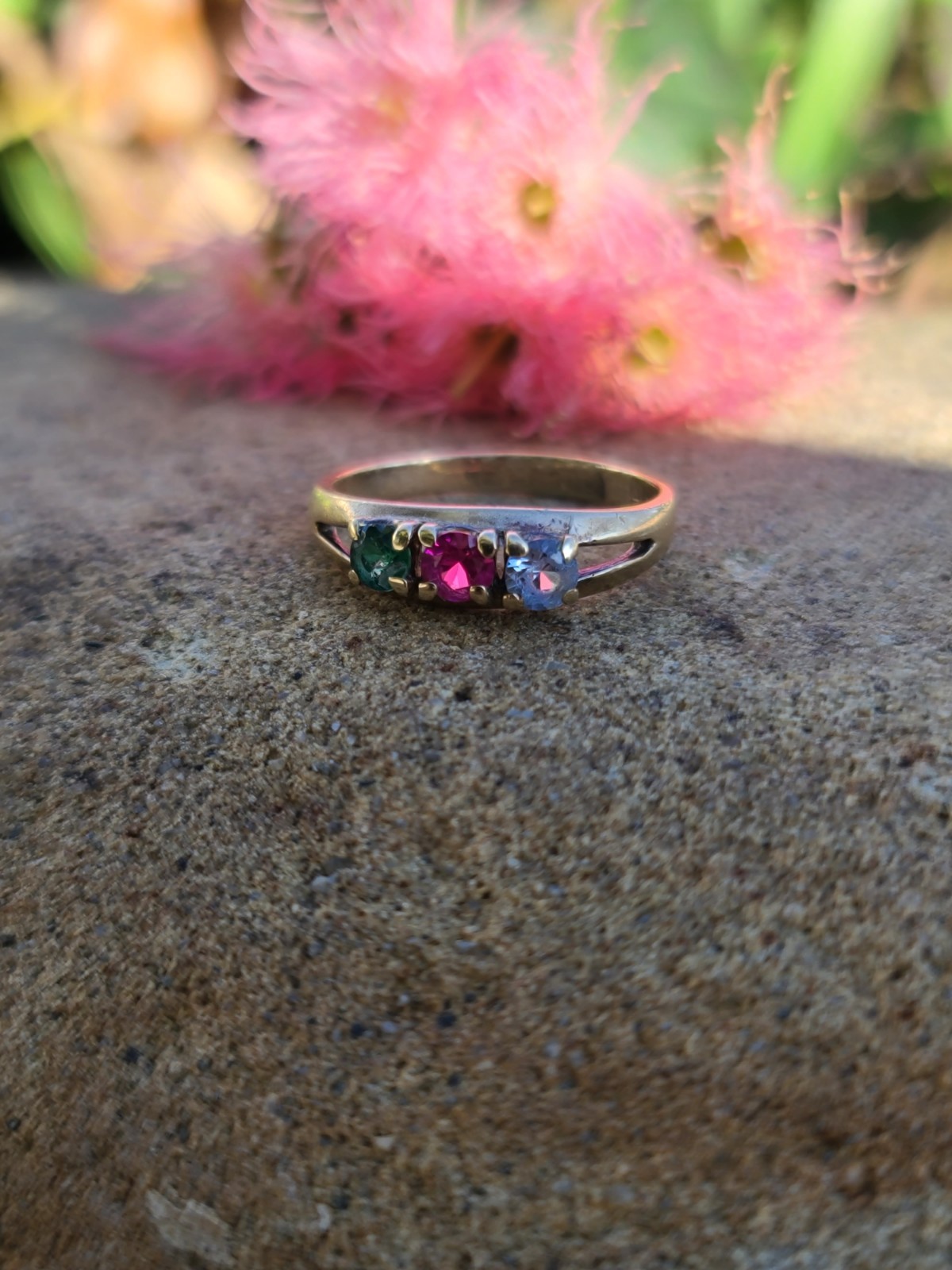 Vtg 10k Solid Yellow Gold Ruby Topaz Tourmaline R… - image 1