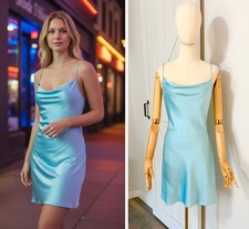 Alice + Olivia Women's Size 12 Satin Cowl Neck Harmony Slip Dress Aqua