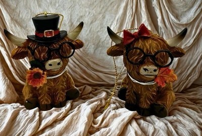 2025 Fall Highland Cow Ornament Figures Hobby Lobby Boy/Girl Set Autumn Western