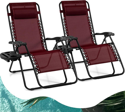 Set of 2 Zero Gravity Lounge Chairs with Adjustable Recliner, Pillow & Cup Holde