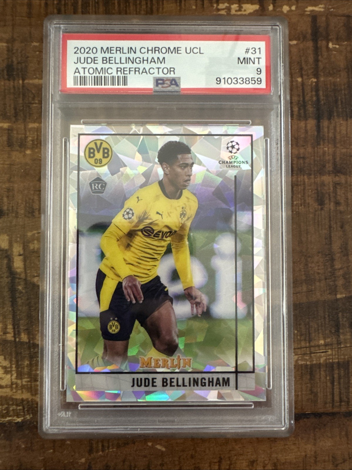 2020 Topps Merlin Chrome #31 Jude Bellingham Atomic Refractor /250 Rookie PSA 9 view 1
