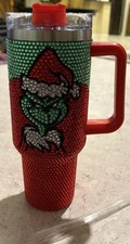 NEW Rhinestone Bling Grinch 40oz Christmas Tumbler Red With Straw