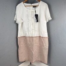 KARL LAGERFELD PARIS Tweed Dress Two Toned White Pink SZ 16 Sleeveless Ruffled