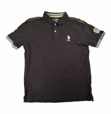U.S. Polo Assn. USPA Sport Herren Polo L Schwarz/Gelb/Weiß Kurzarm Stretch