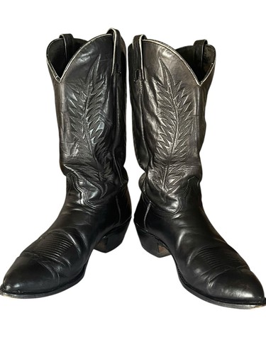 J Chisholm Mens Sz 12D Black Embroidered Cowboy Western Leather Boots - Picture 1 of 12