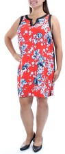 KENSIE Womens Red Floral Sleeveless V Neck Above The Knee Sheath Dress Size: S