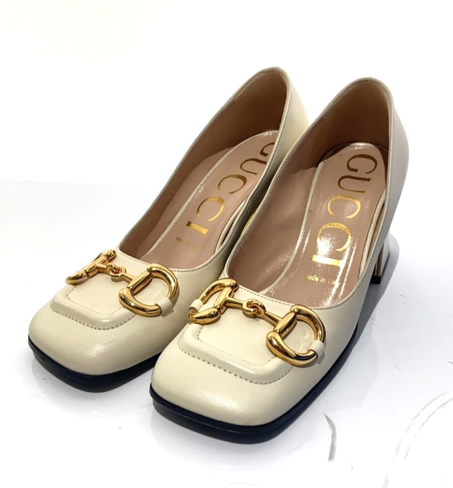 GUCCI Horsebit Mid Heel Pumps in White Size US 5 Women’s Shoes