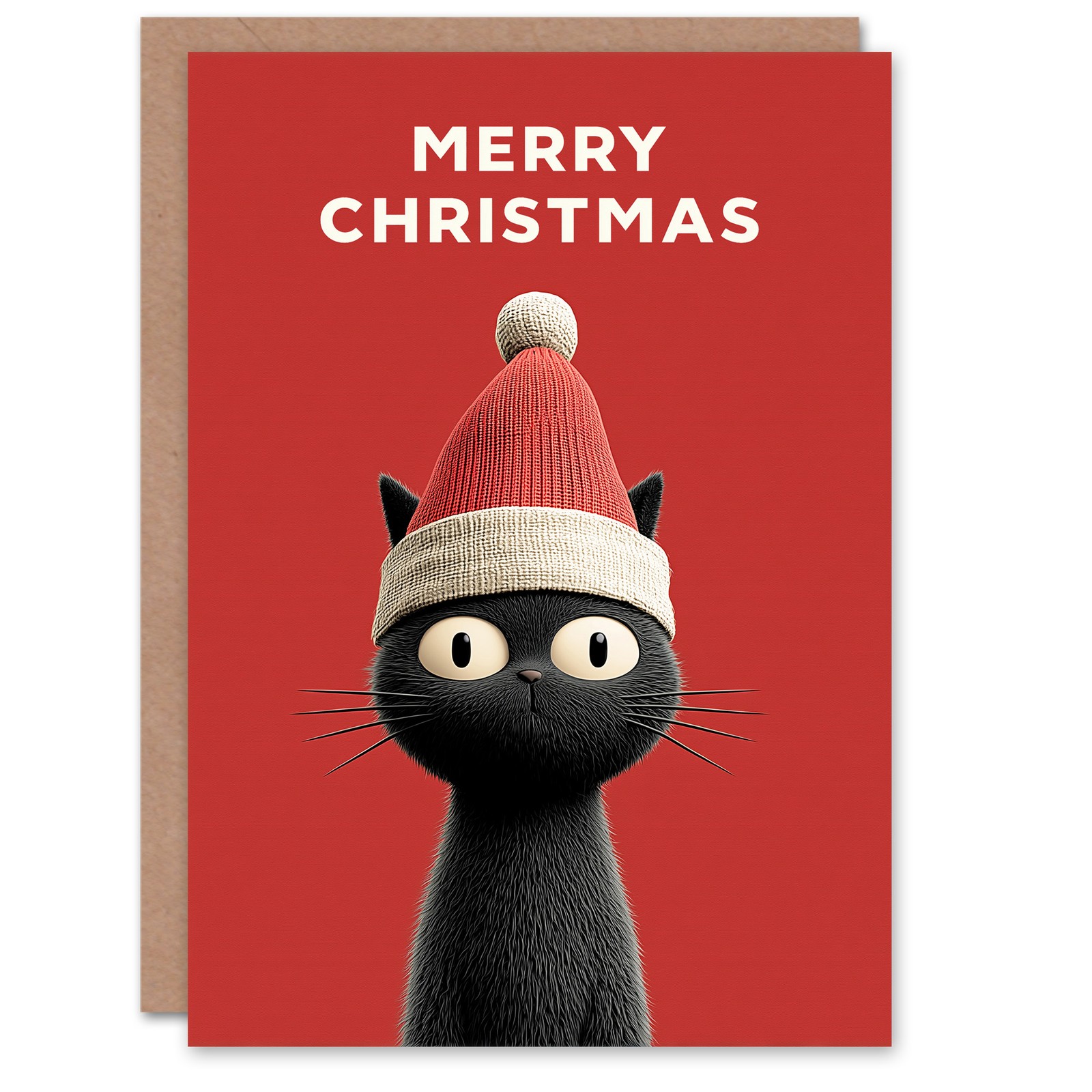 Christmas Card Black Cat Lover Cute Pet Wearing Santa Hat