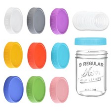 9 Pack Regular Mouth Mason Jar Lids - 70mm Colored Plastic Multicolored