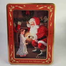 VTG Oreo Christmas Tin 1991 Red Santa Cookie Storage Gift