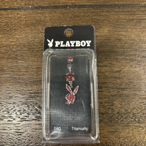 Playboy Bunny 14G Belly Button Ring Dangle Pendant Titanium Red Stone