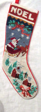 Christmas Needlepoint Stocking NOEL Santa Sleigh Houses 20 in.