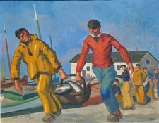 Tableau Bretagne Emile Guillaume (1900-1975) Retour de pêche Meheut Creston