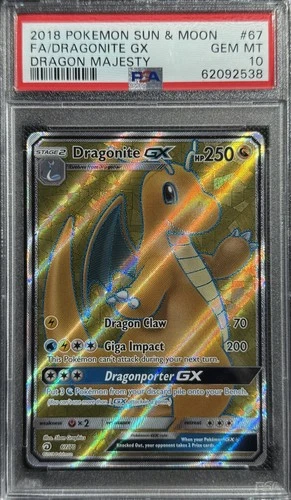 PSA 10 Gem Mint Dragonite GX Full Art FA 67/70 2018 Pokemon Dragon Majesty Holo
