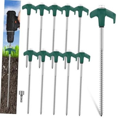 Pcs 8'' Screw in Tent Stakes Heavy Duty with Hex Driver, Metal 10 Dark Green