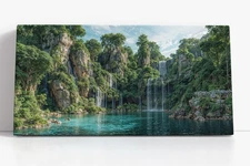 Waterfall Jungle Canvas Print | Tropical Wall Art | Lush Forest Nature Decor