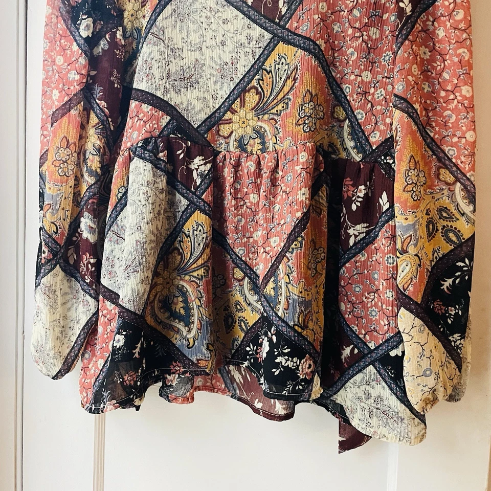 Женский топ American Eagle M богемное лоскутное одеяло прозрачное покрытие кукла крестьянская струящаяся - Изображение 4 из 4