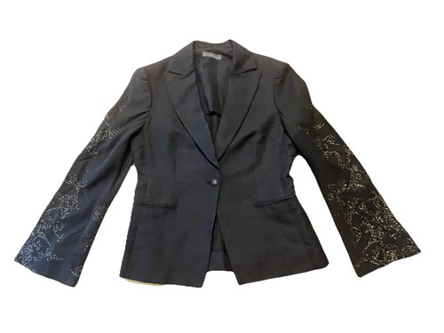 Alberta Ferretti Silk & Linen Blazer Italy Beaded Sleeves Women's Size 10 US - Picture 2 of 22