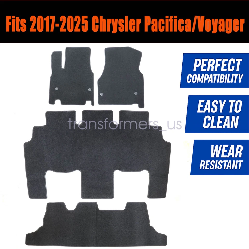 Alfombrillas delanteras y traseras negras nuevas para Chrysler Pacifica/Voyager 2017-2025 Foto 2 de 4