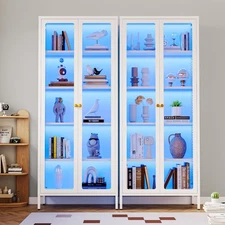 5-Tier HD Tempered Glass Display Cabinet Modern Lighted Curio Cabinet Anti-Tip