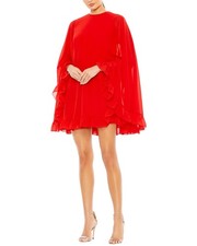 Mac Duggal High Neck Ruffle Hem Cape Mini Dress Women's 2
