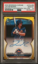 2023 Bowman Chrome Jacob Reimer NY METS 1st Yellow Refractor Auto /75 RC PSA 10